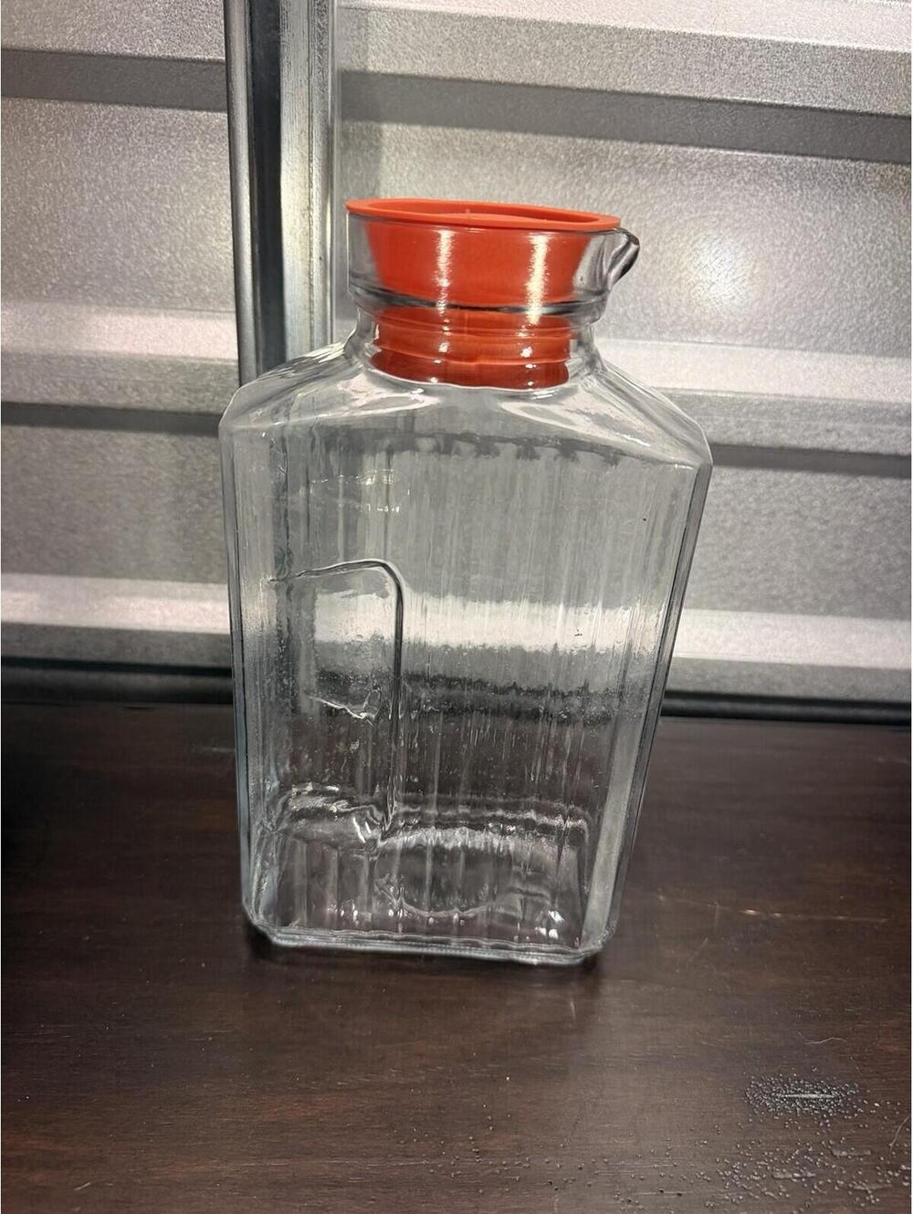 Vintage Anchor Hocking Ribbed Glass Refrigerator Pitcher w/ Orange  Stopper *